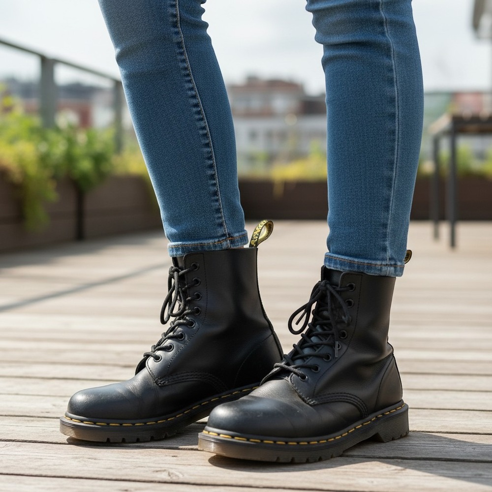 Dr. Martens Pascal Black Soft Leather Derby Boots Womens 8 L grunge goth combat